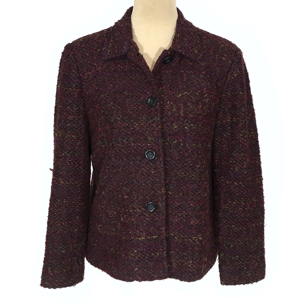 Sag Harbor Burgundy Multicolored Fuzzy Blazer, 10 Petite
